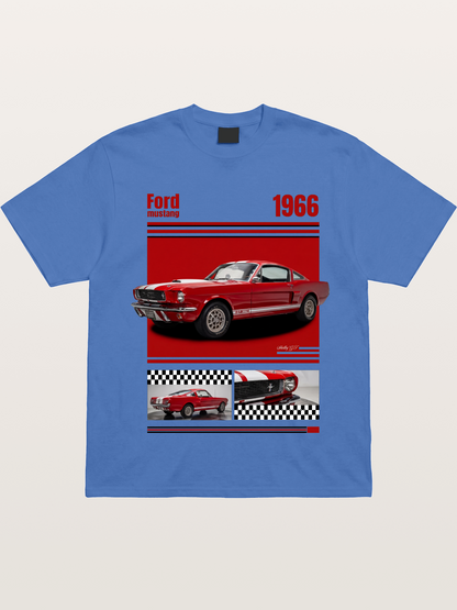 1966 Ford Mustang Fastback Red White Gildan T-shirt