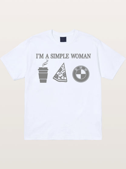 Simple Woman BMW Coffee Pizza Art Gildan T-shirt