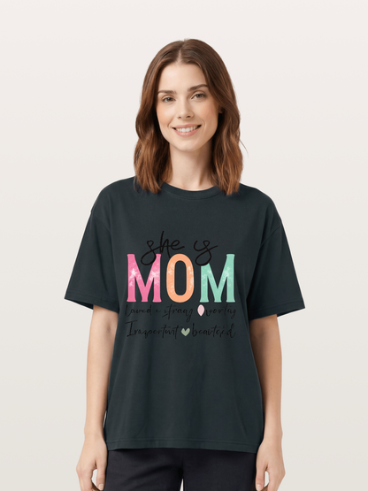 She is Mom Boho Pastel Print Gildan T-shirt