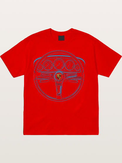 Porsche Classic Steering Wheel Blueprint Cotton T-shirt