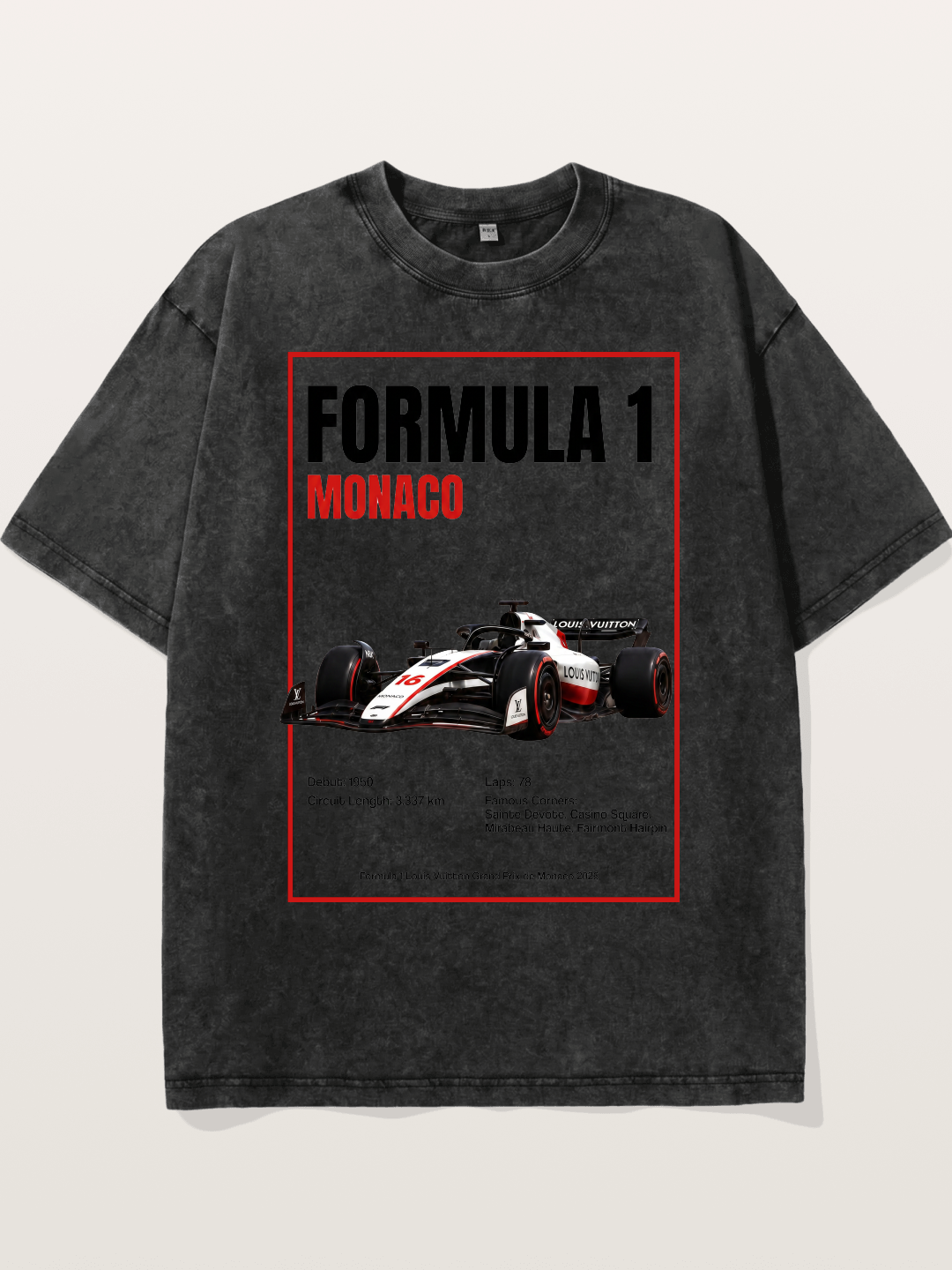 F1 Monaco LV Racing Car Poster Washed T-shirt