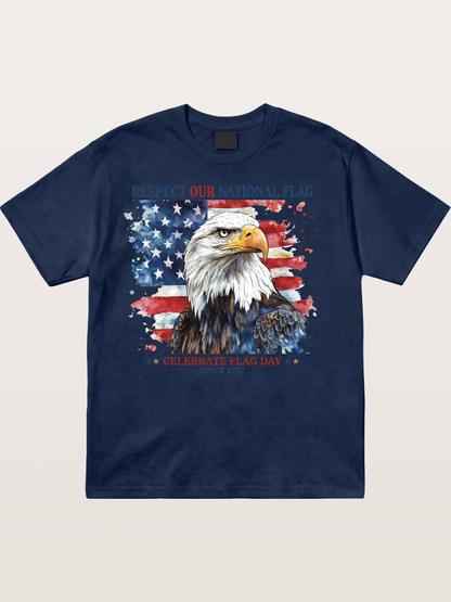 Watercolor Eagle Flag Day Art Cotton T-shirt