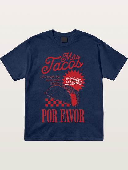 Mas Tacos Por Favor Funny Retro Art Cotton T-shirt