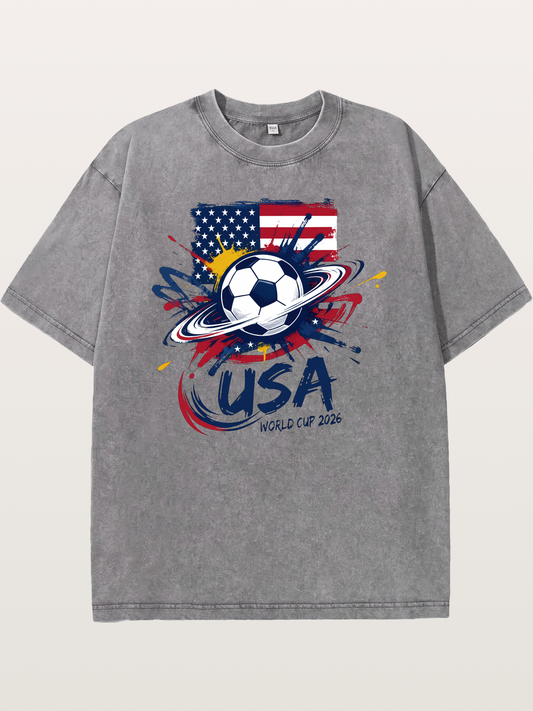 American Flag Splatter Soccer 2026 Washed T-shirt