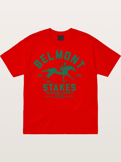 Belmont Stakes Horse Rider Silhouette Cotton T-shirt
