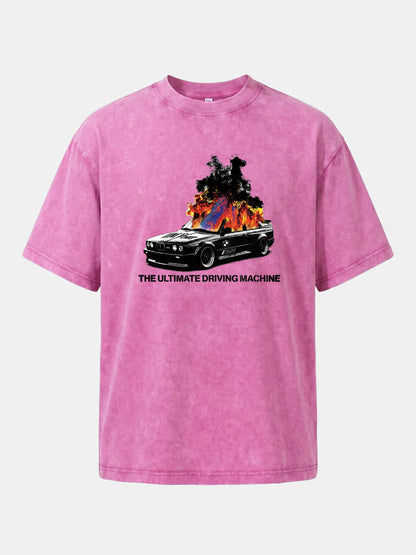 Burning BMW Retro Halftone Poster Washed T-shirt