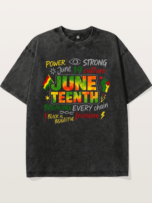 Juneteenth Breaking Every Chain Washed T-shirt