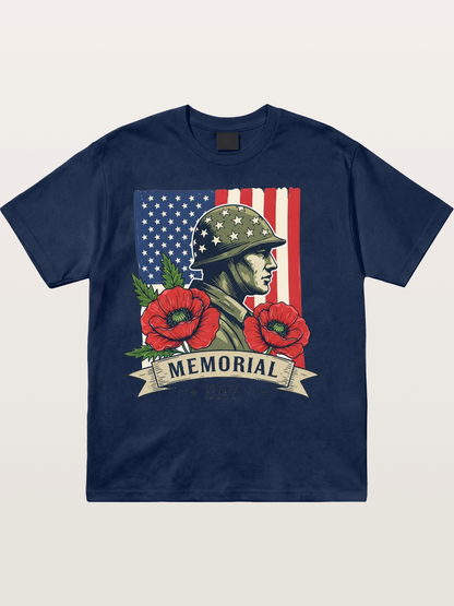 Memorial Day Poppy Soldier Art Cotton T-shirt
