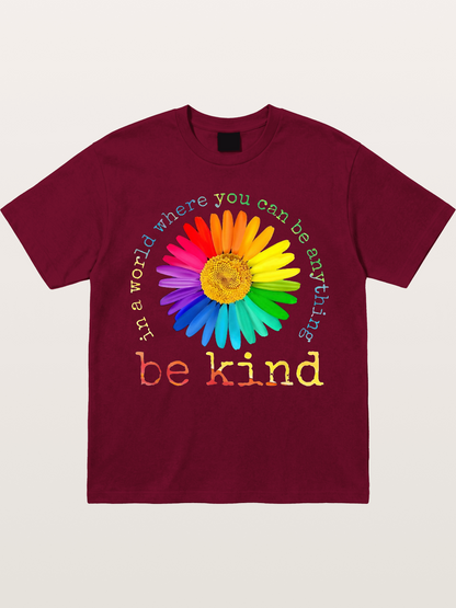 Rainbow Daisy Be Kind Quote Design Gildan T-shirt