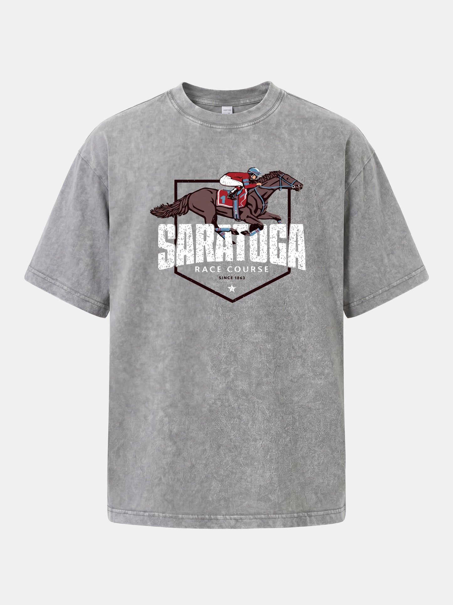 Saratoga Jockey And Horse Illustration Washed T-shirt