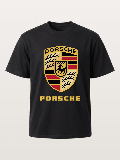 Pixel Mosaic Porsche Crest Emblem Cotton T-shirt