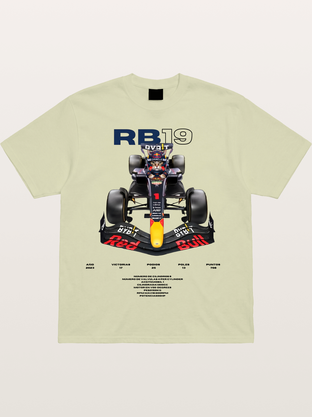 Cat Driving Red Bull F1 Cotton T-shirt