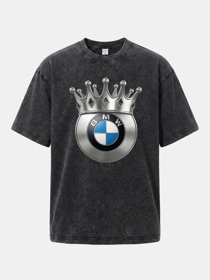 Crowned BMW Logo Metal Art Washed T-shirt