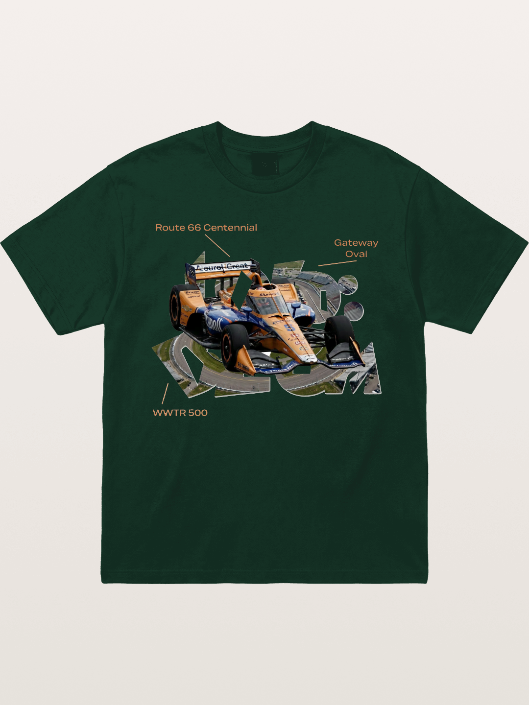Orange IndyCar Route66 Art Gildan T-shirt