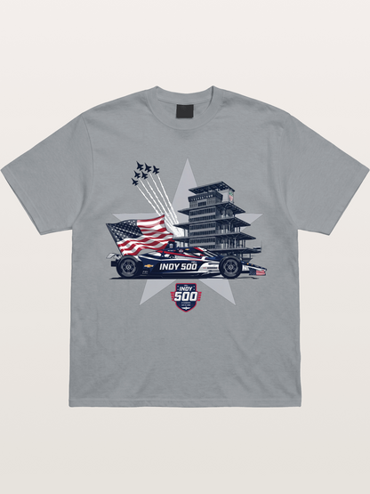 Indy 500 Pagoda Star Flag Illustration Gildan T-shirt