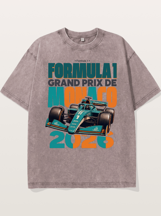 Teal Orange Monaco F1 Poster Washed T-shirt