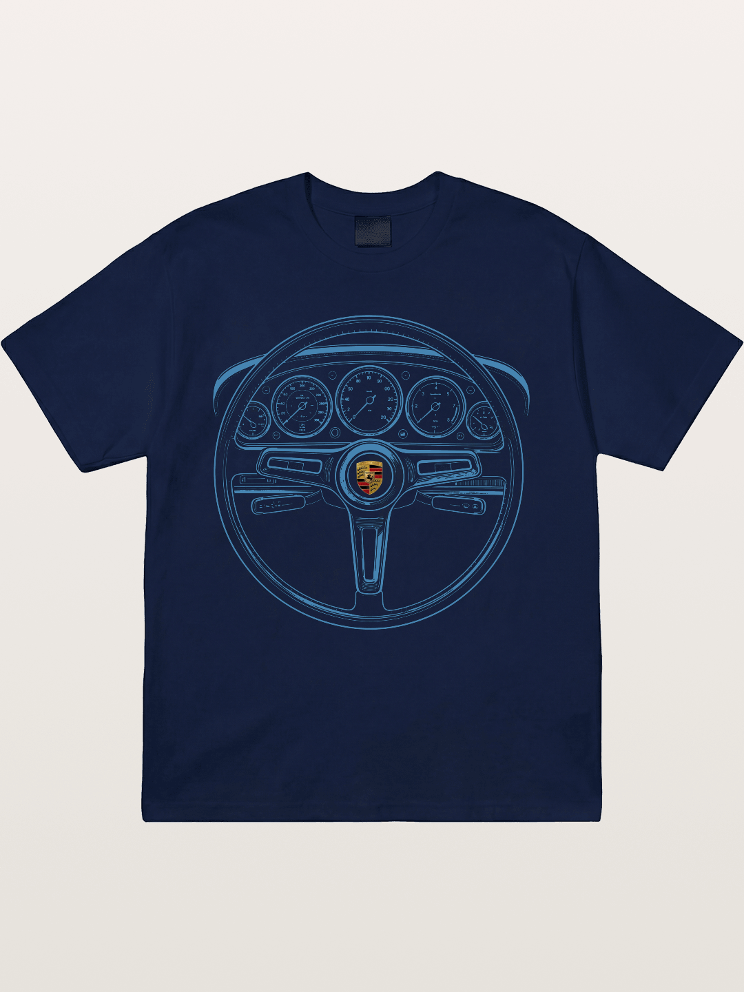 Porsche Classic Steering Wheel Blueprint Gildan T-shirt
