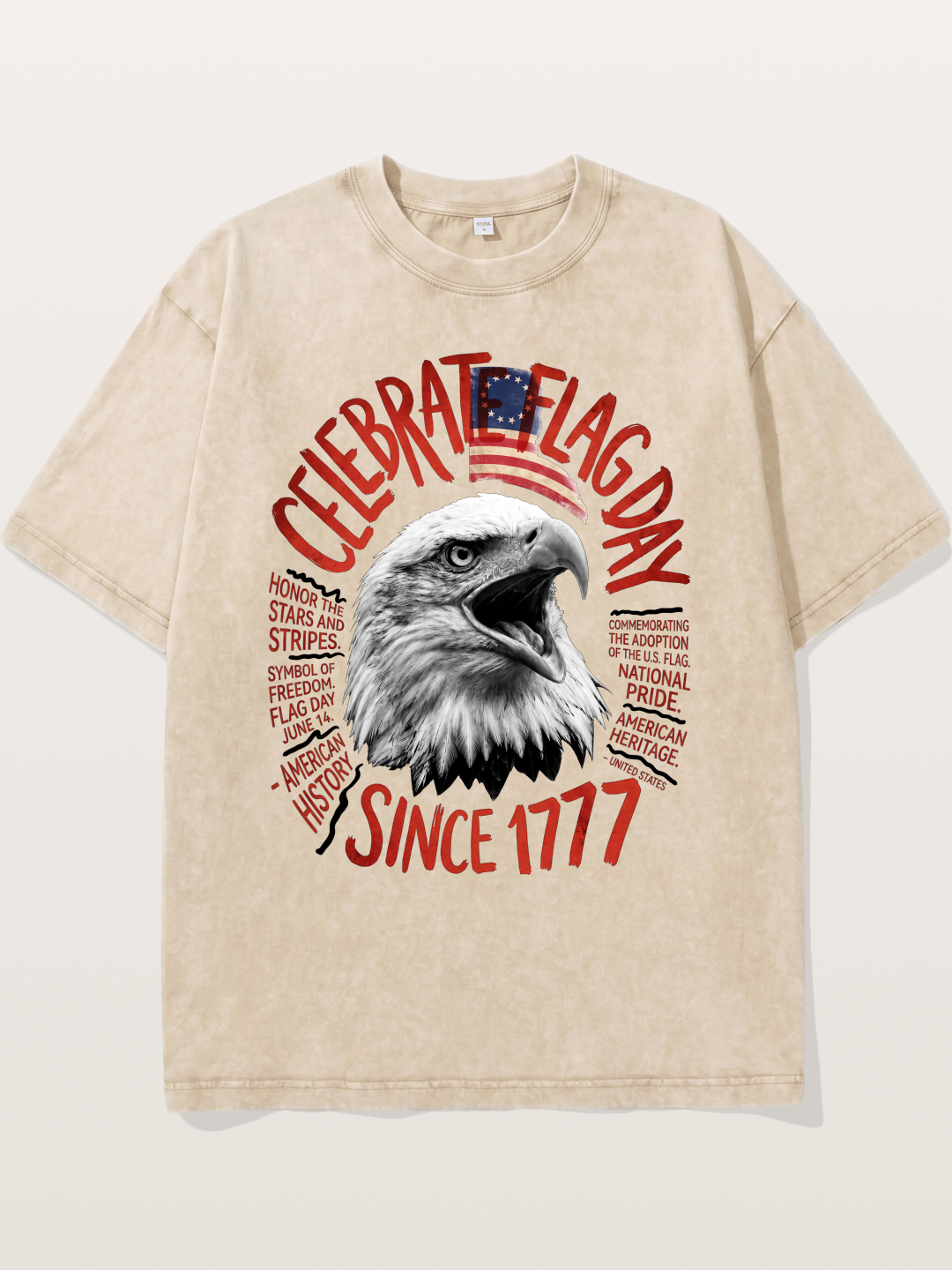 Eagle Celebrate Flag Day 1777 Washed T-shirt