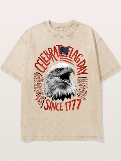 Eagle Celebrate Flag Day 1777 Washed T-shirt