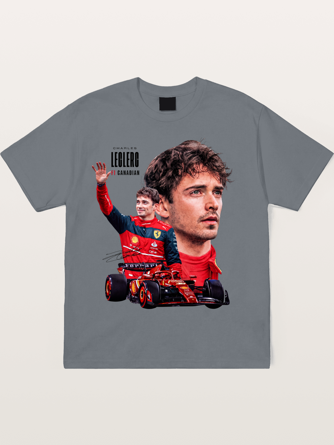 Leclerc Ferrari F1 Collage Art Cotton T-shirt