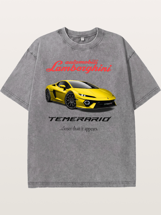 Lamborghini Temerario Yellow Sports Car Washed T-shirt