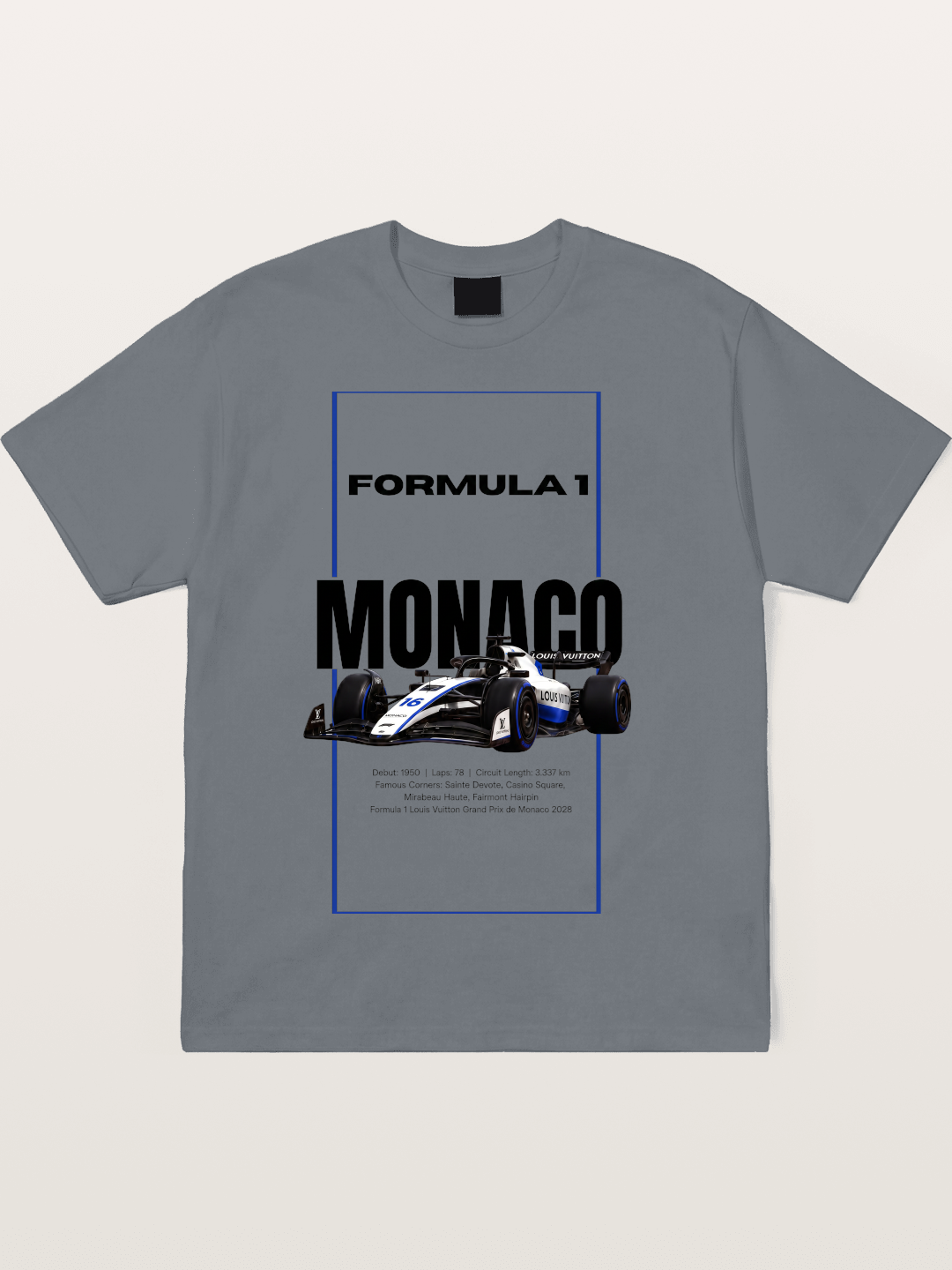 Monaco F1 LV Blue Border Print Cotton T-shirt