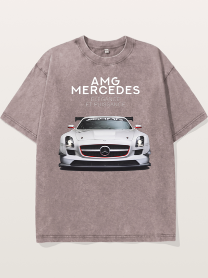 Mercedes AMG SLS White Race Car Washed T-shirt