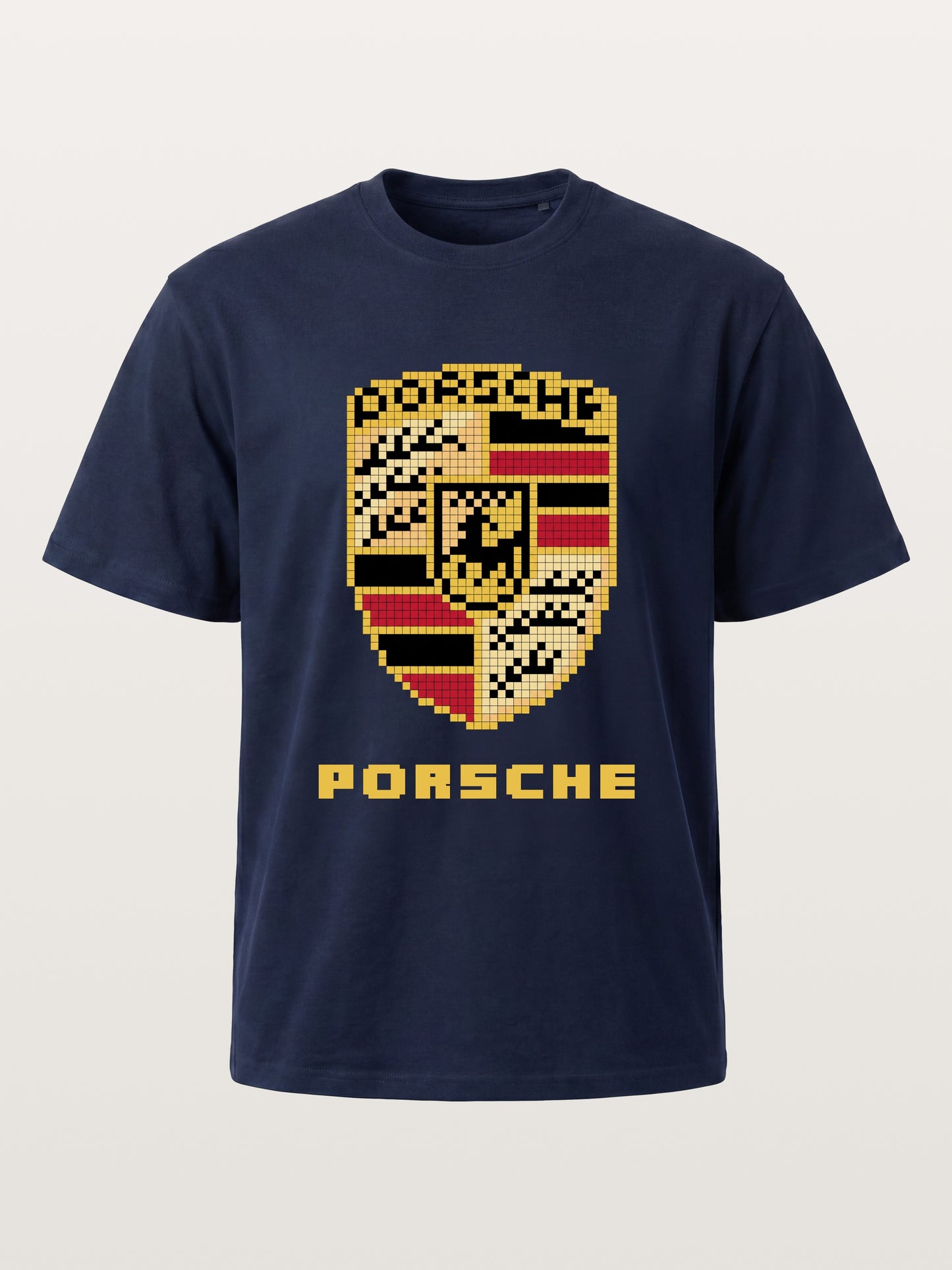Pixel Mosaic Porsche Crest Emblem Cotton T-shirt