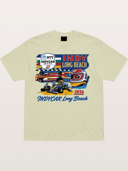 IndyCar Long Beach Vintage Art Cotton T-shirt