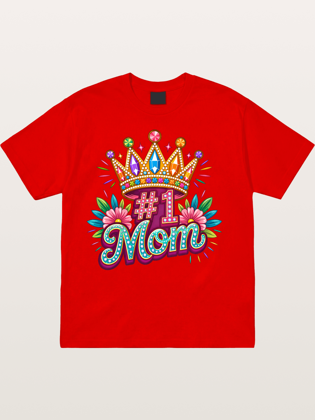#1 Mom Crown Floral Graphic Cotton T-shirt