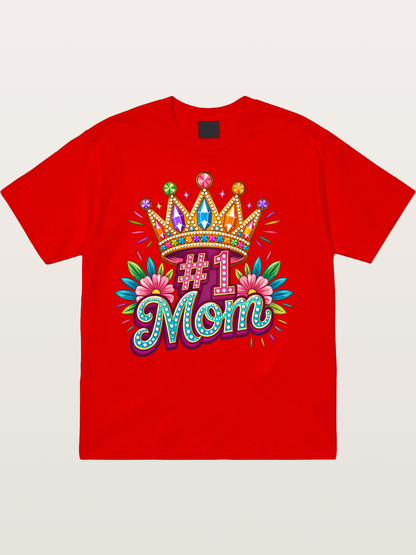 #1 Mom Crown Floral Graphic Cotton T-shirt