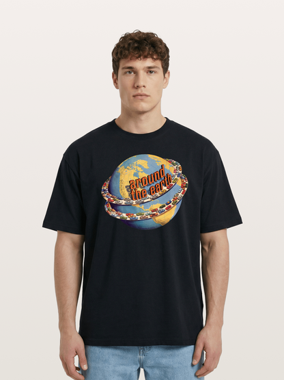 Global Cars Earth Illustration Cotton T-shirt