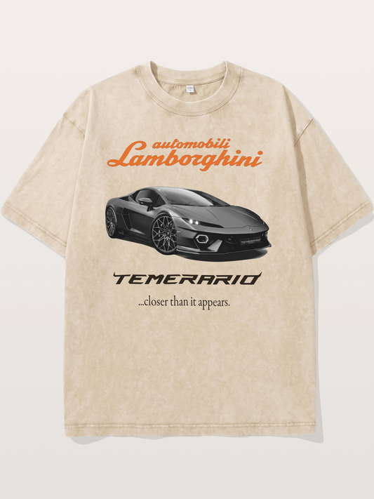 Lamborghini Temerario Grey Sports Car Washed T-shirt