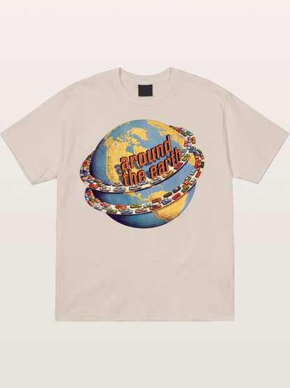 Global Cars Earth Illustration Cotton T-shirt