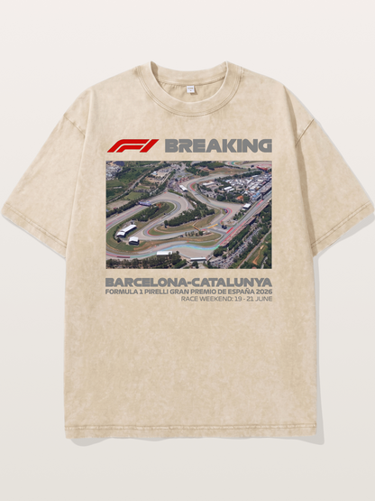 Barcelona Catalunya Track Aerial View Washed T-shirt
