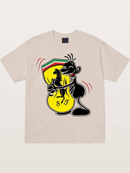 Cartoon Figure Embraces Ferrari Cotton T-shirt