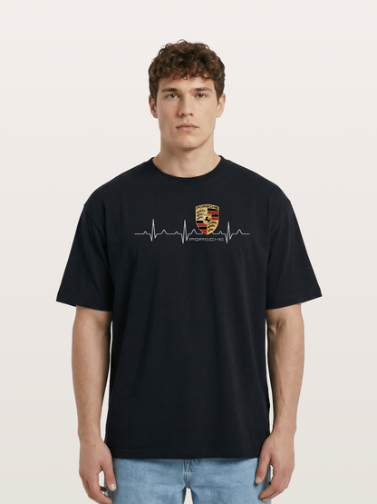Porsche Heartbeat ECG Line Design Cotton T-shirt