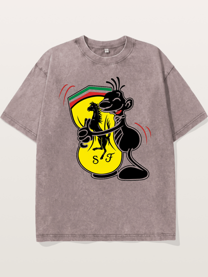 Cartoon Figure Embraces Ferrari Washed T-shirt