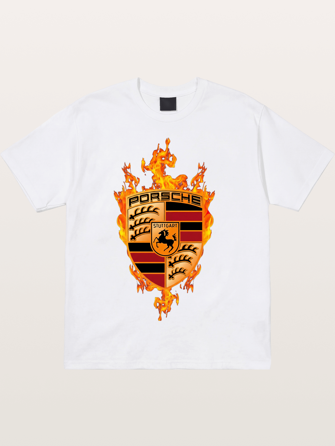 Porsche Crest Fire Flame Design Cotton T-shirt