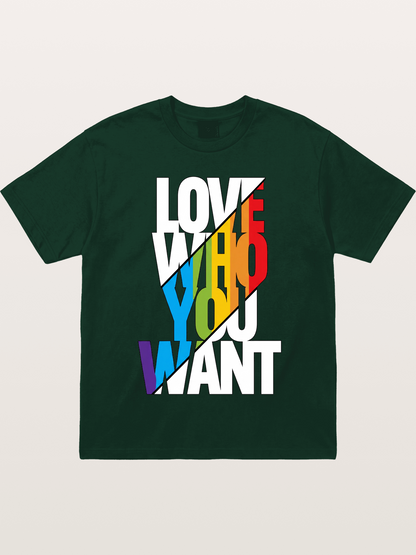 Love Who You Want Diagonal Print Gildan T-shirt