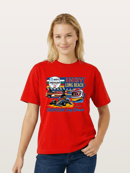 IndyCar Long Beach Vintage Art Cotton T-shirt
