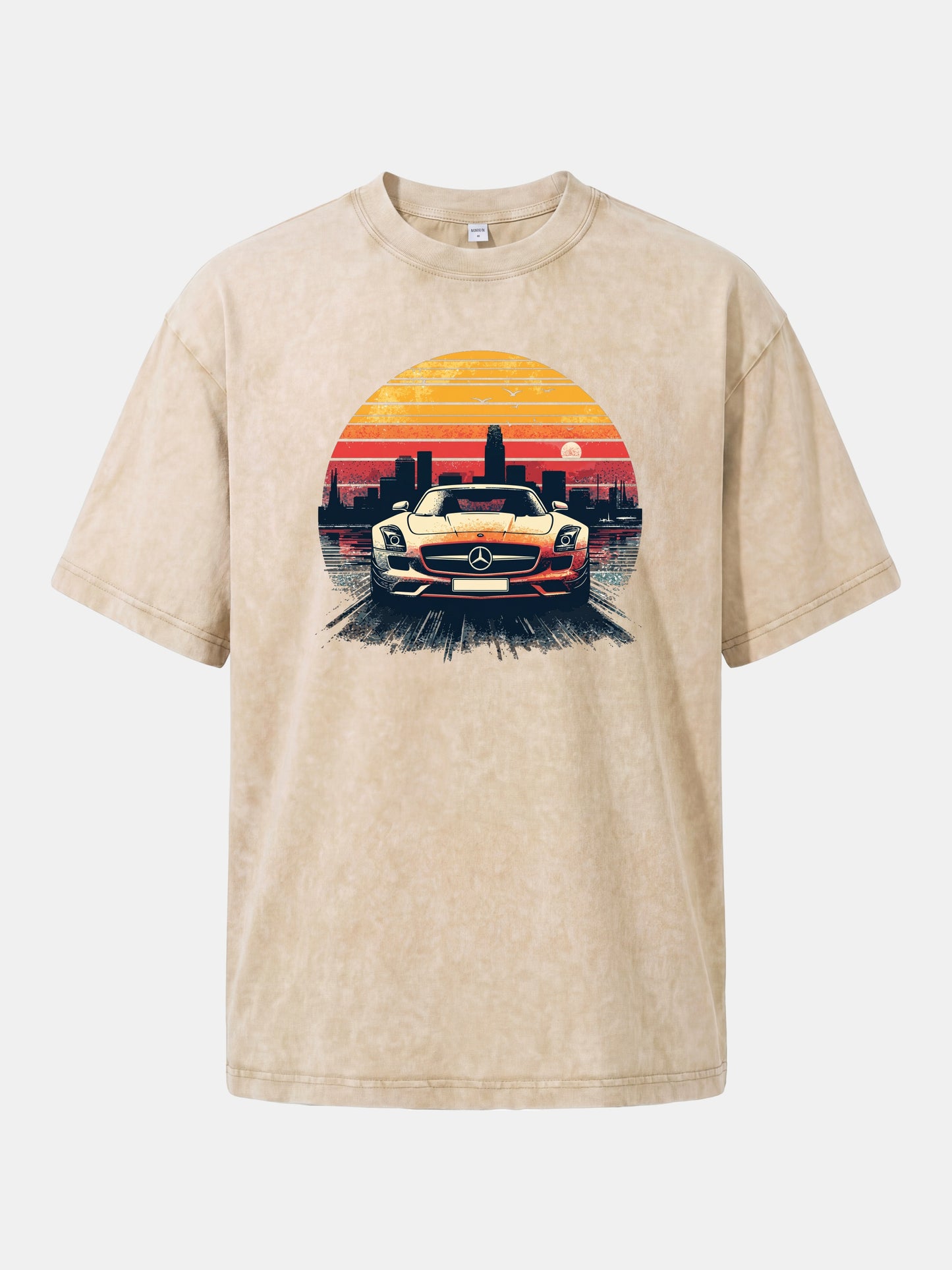 AMG Sport Car Retro Sunset Cityscape Washed T-shirt