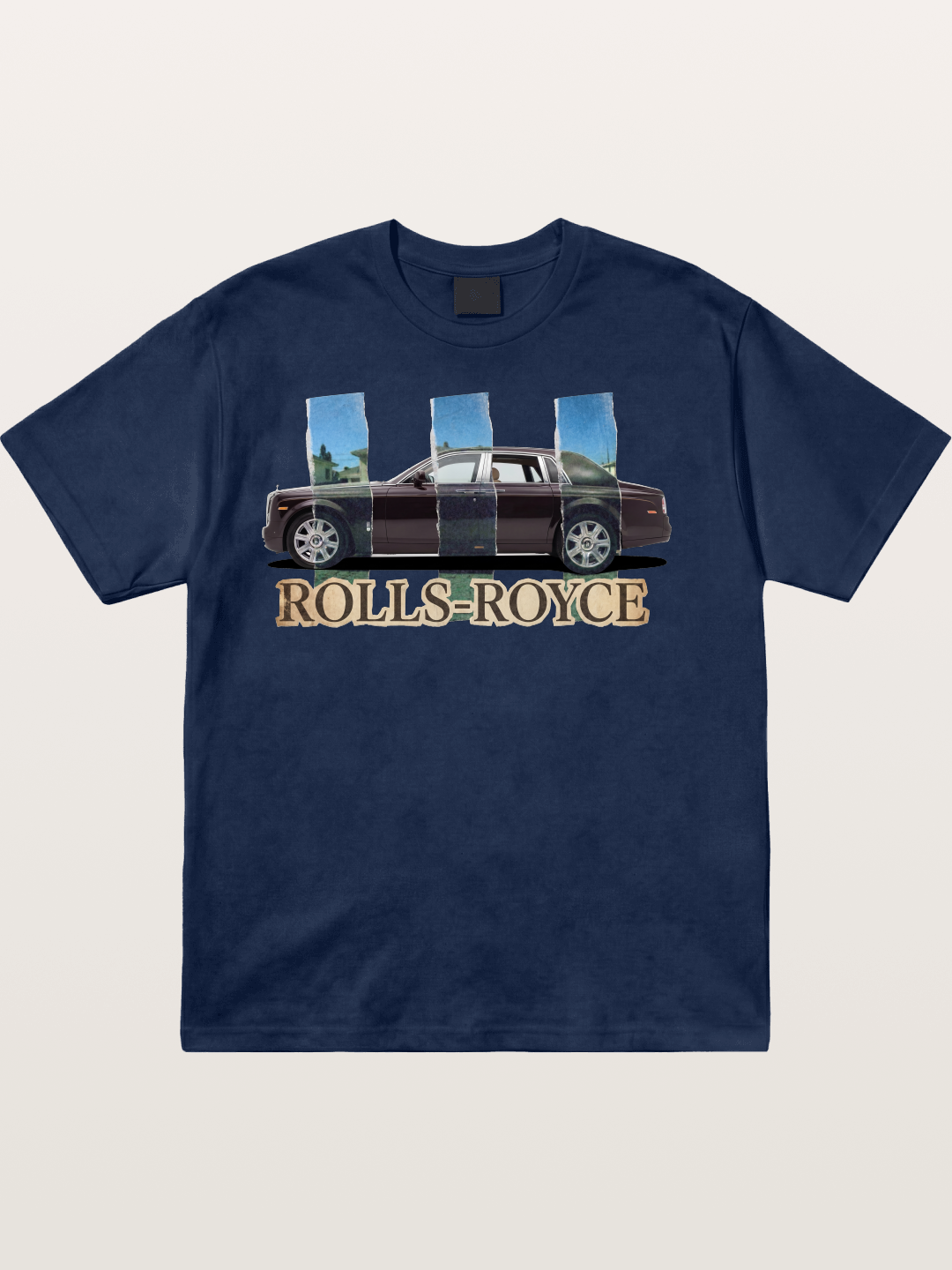 Torn Paper Rolls Royce Collage Cotton T-shirt