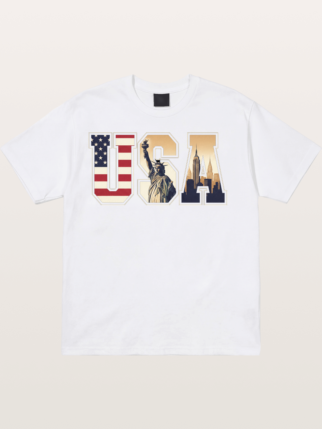 USA Letters Liberty City Skyline Cotton T-shirt