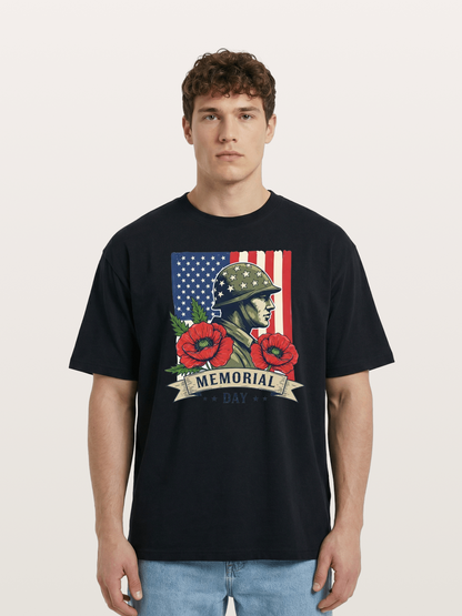 Memorial Day Poppy Soldier Art Cotton T-shirt