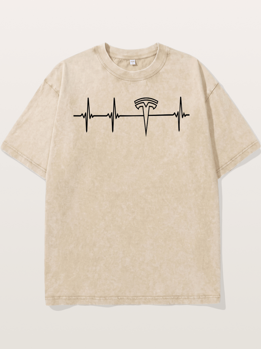 Tesla Logo Heartbeat Sticker Washed T-shirt