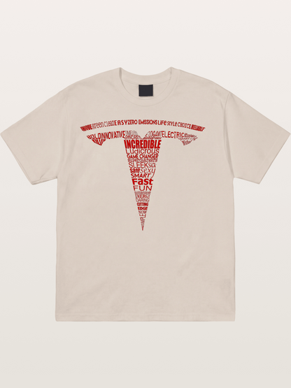 Tesla Word Cloud Heart Print Cotton T-shirt