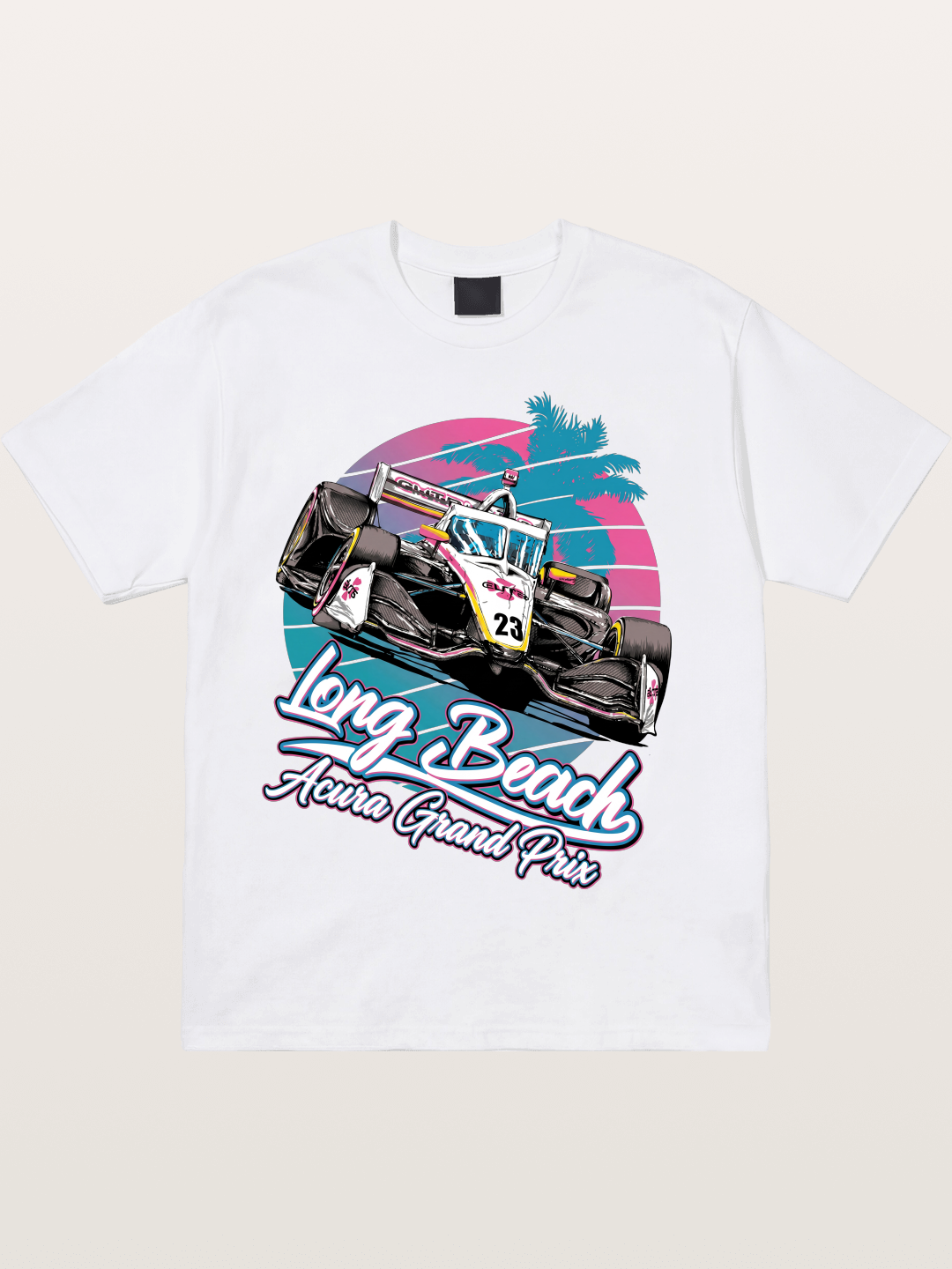 Retro Long Beach Race Graphic Cotton T-shirt