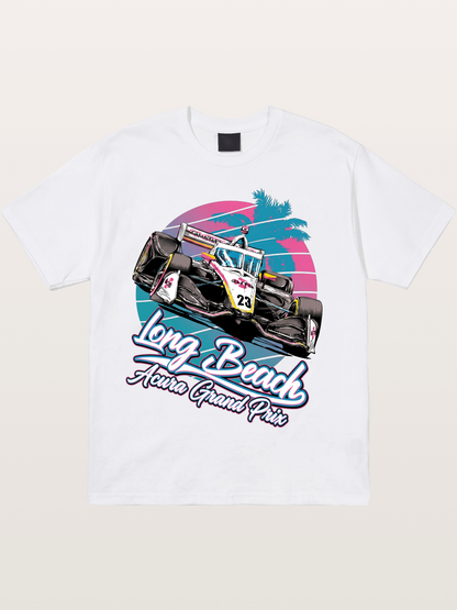 Retro Long Beach Race Graphic Cotton T-shirt