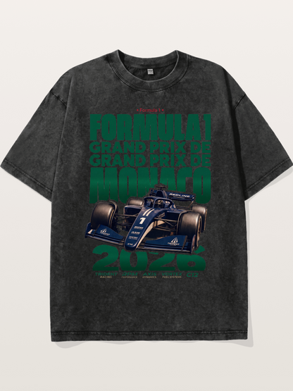 Navy Monaco F1 Grand Prix Art Washed T-shirt